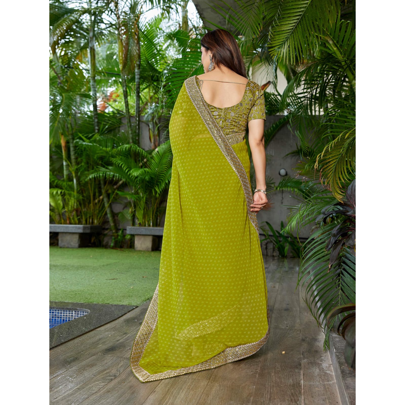 Elegant Teal Green Georgette Saree with Designer Border – Party Wear Traditional Saree for Women