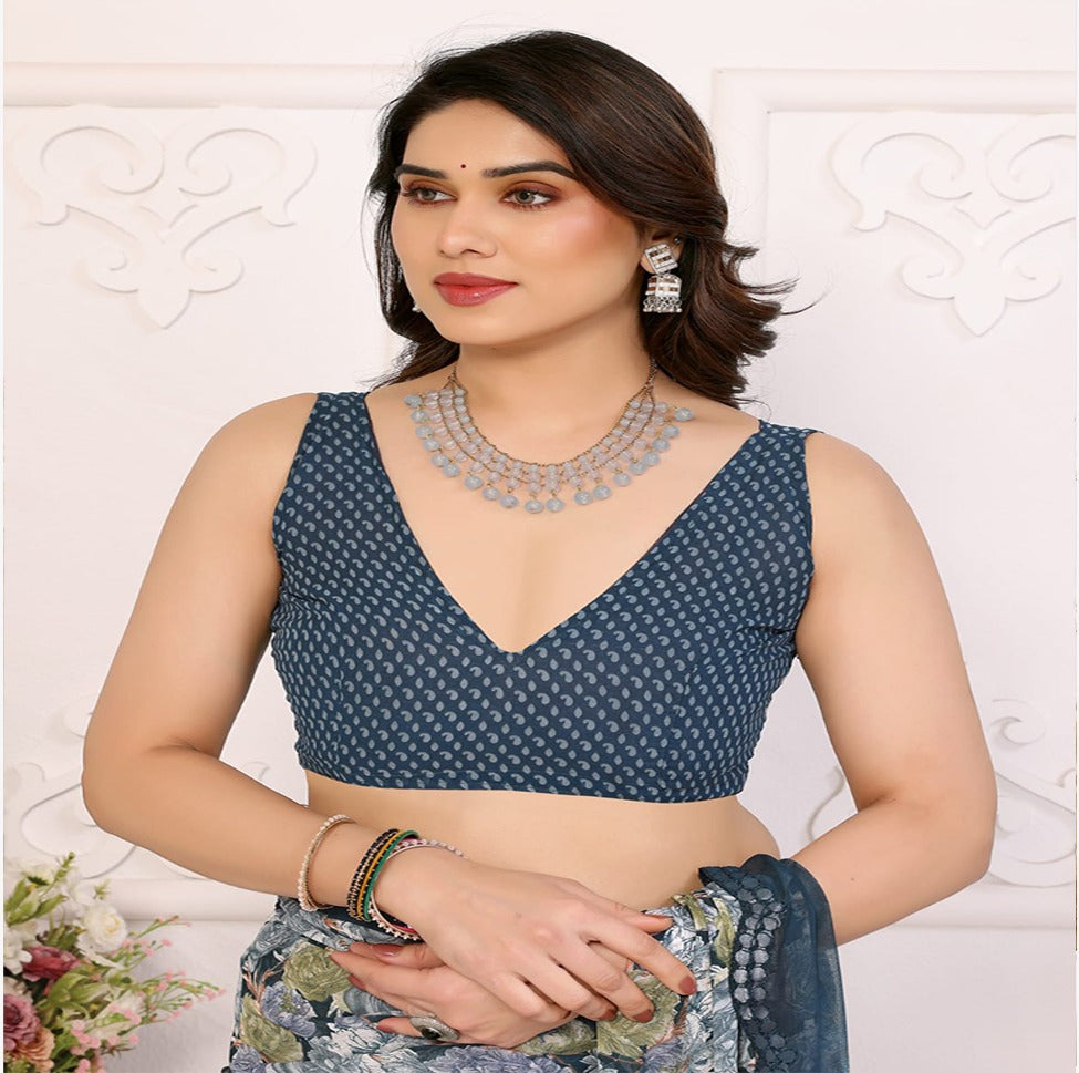 Elegant Black & Grey Floral Printed Saree with Designer Border – Party & Festive Wear