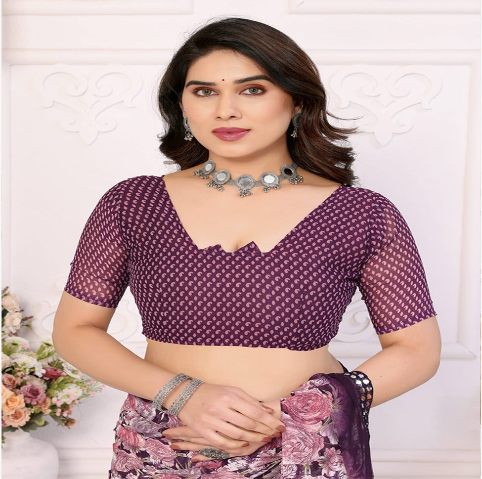 Elegant Black & Grey Floral Printed Saree with Designer Border – Party & Festive Wear