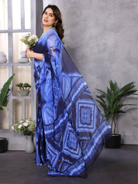 Elegant Royal Blue Tie-Dye Printed Saree – Stylish Party & Casual Wear