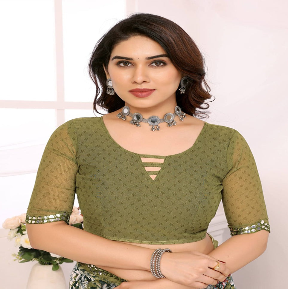 Elegant Brown Floral Printed Chiffon Saree with Designer Border – Party & Festive Wear