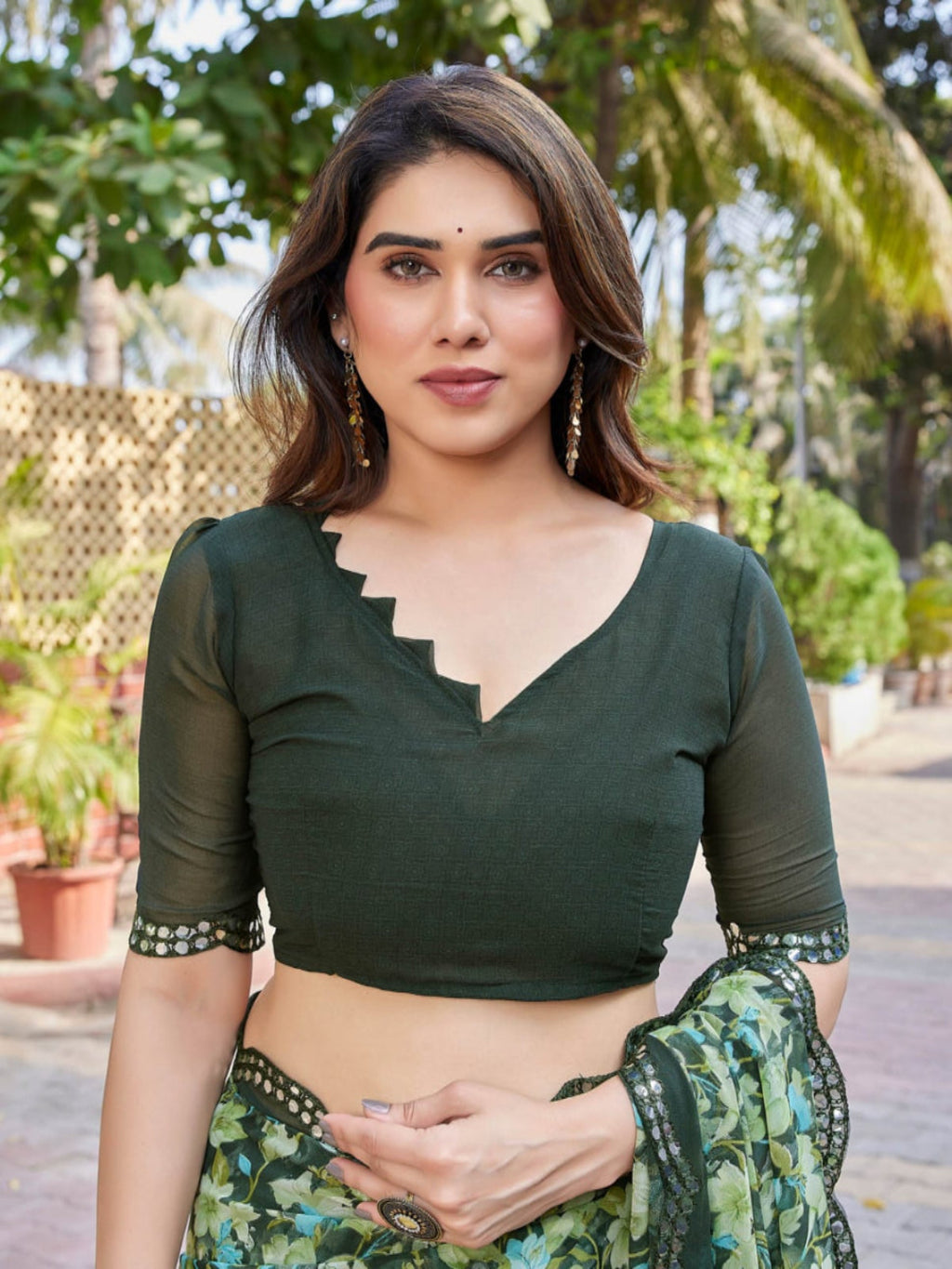 Elegant Brown Floral Printed Chiffon Saree with Designer Border – Stylish Party & Festive Wear