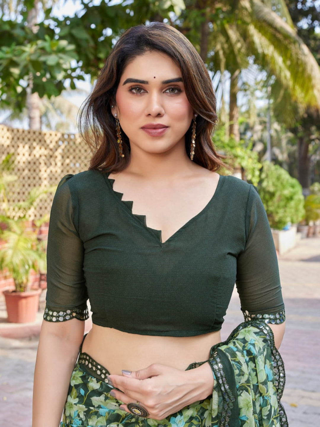 Elegant Brown Floral Printed Chiffon Saree with Designer Border – Stylish Party & Festive Wear