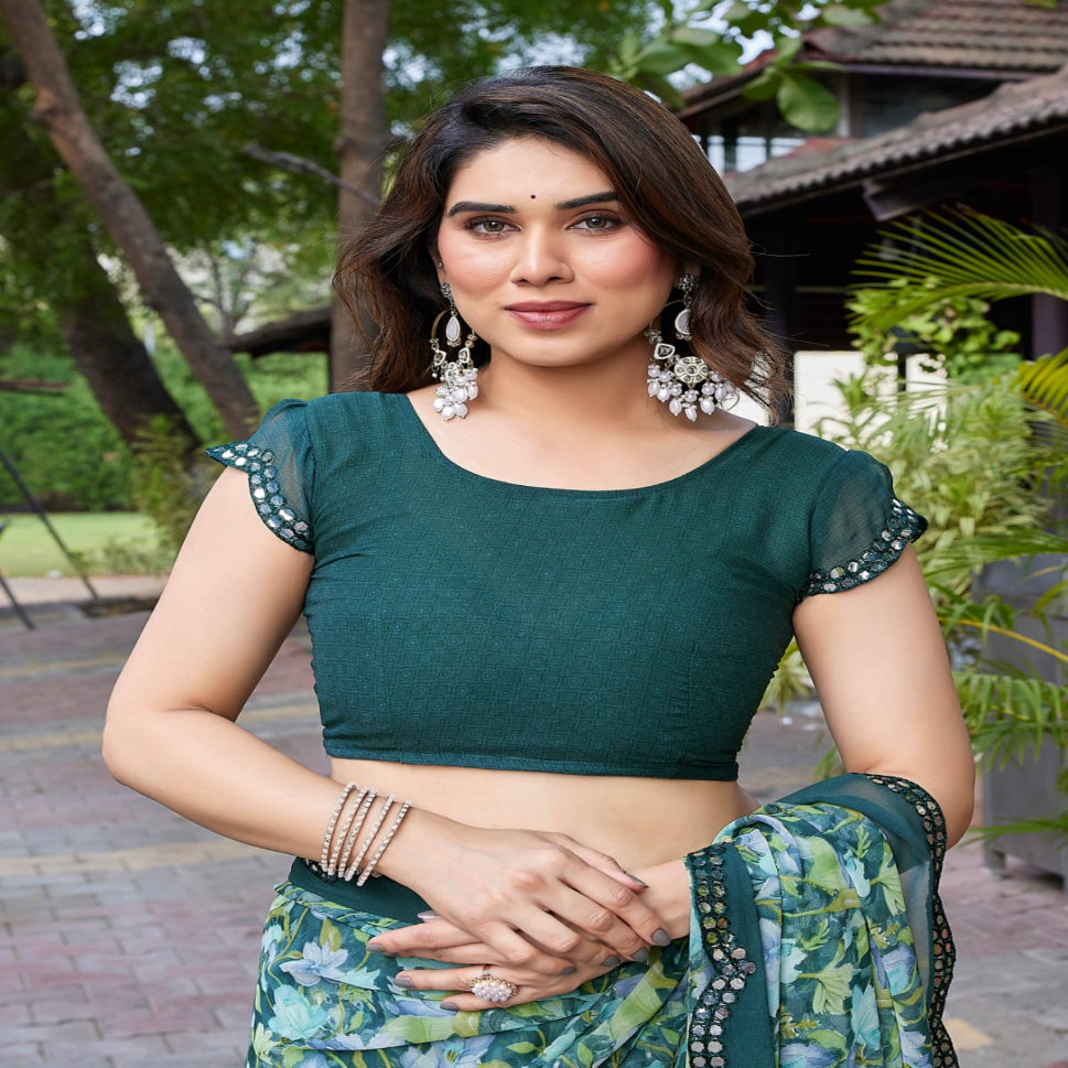 Elegant Brown Floral Printed Chiffon Saree with Designer Border – Stylish Party & Festive Wear