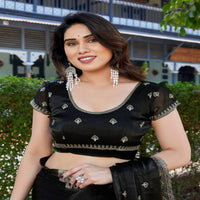 Elegant Embroidered Saree with Silver Designer Border – Party & Festive Wear