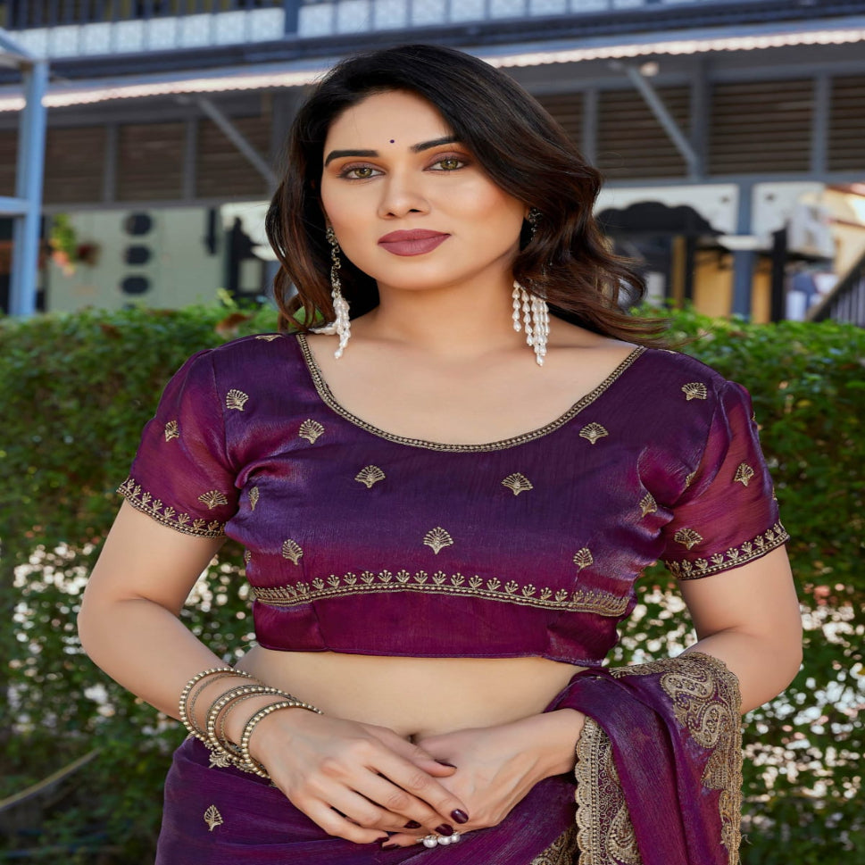 Elegant Embroidered Saree with Silver Designer Border – Party & Festive Wear