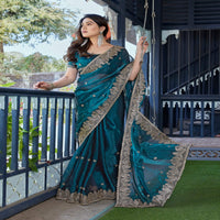 Elegant Embroidered Saree with Silver Designer Border – Party & Festive Wear