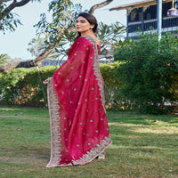 Elegant Embroidered Saree with Silver Designer Border – Party & Festive Wear