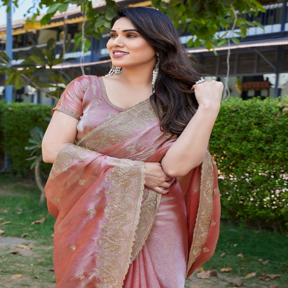 Elegant Embroidered Saree with Silver Designer Border – Party & Festive Wear