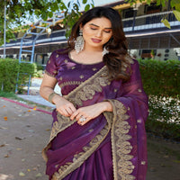 Elegant Embroidered Saree with Silver Designer Border – Party & Festive Wear