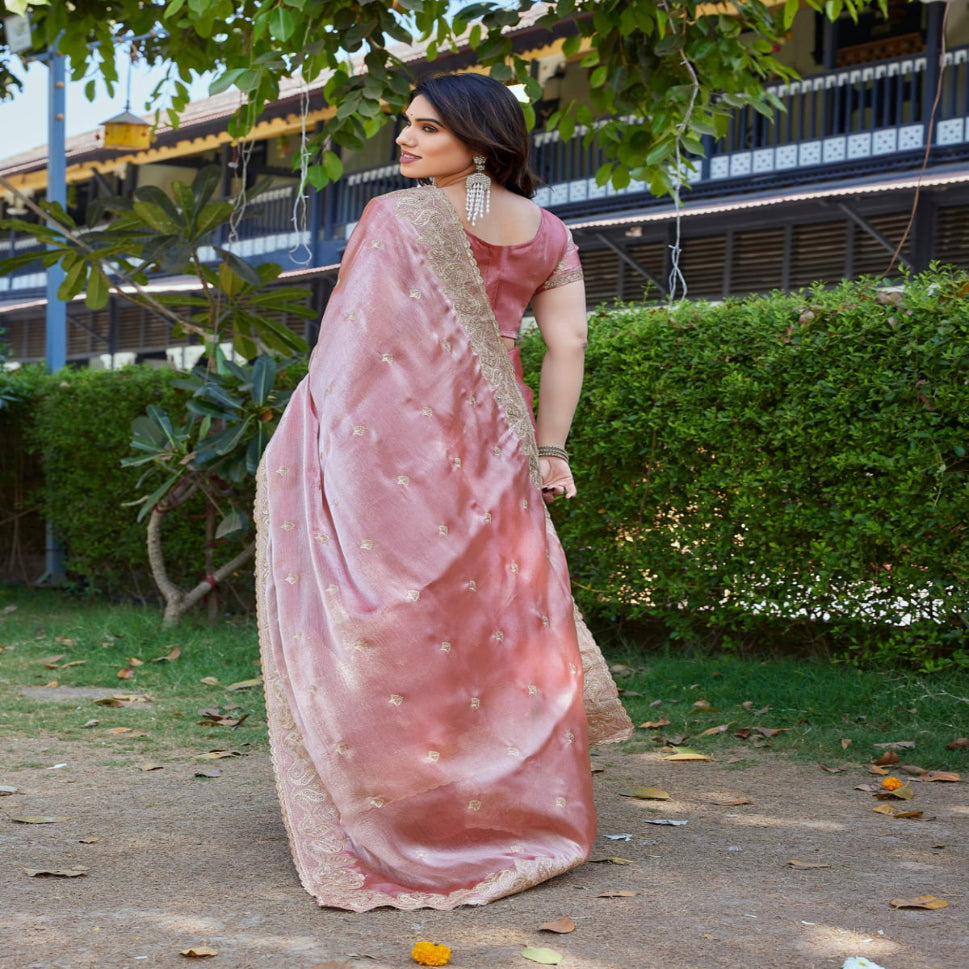 Elegant Embroidered Saree with Silver Designer Border – Party & Festive Wear