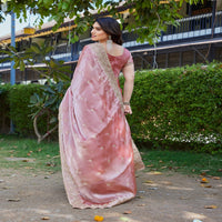 Elegant Embroidered Saree with Silver Designer Border – Party & Festive Wear