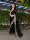 Elegant Embroidered Saree with Silver Designer Border – Party & Festive Wear