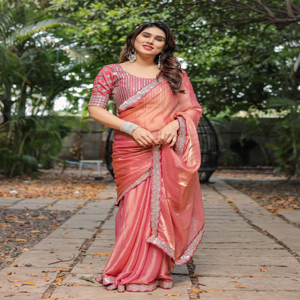 Elegant Steel Grey Saree with Teal Blue Designer Border – Party & Festive Wear