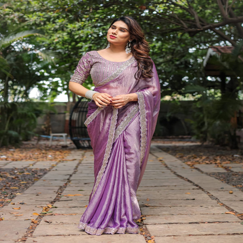 Elegant Steel Grey Saree with Teal Blue Designer Border – Party & Festive Wear