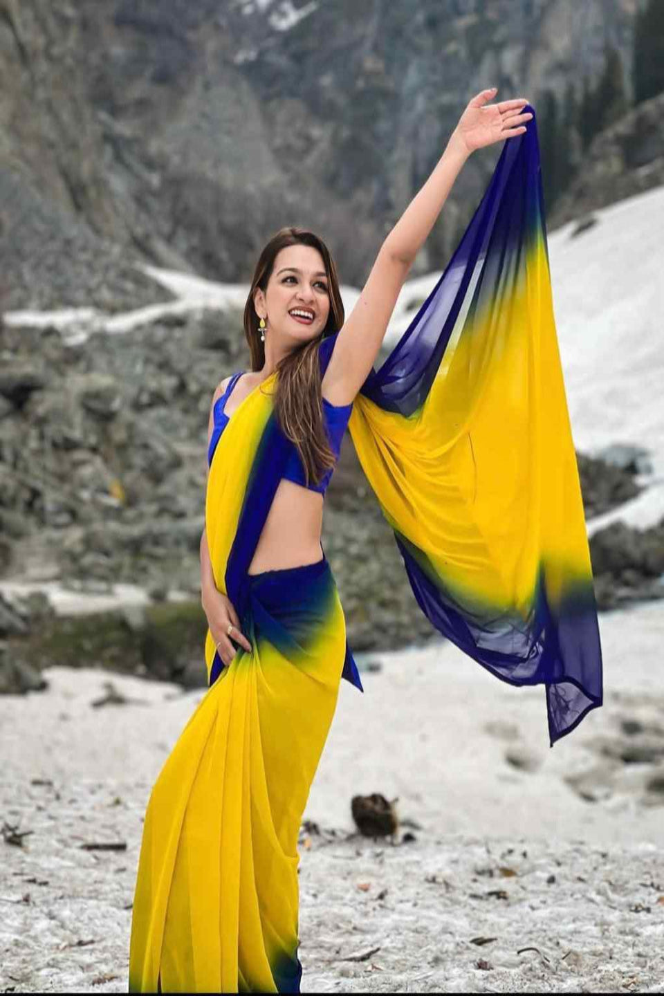 Stylish Green Yellow Ombre Chiffon Saree with Gradient Design – Trendy Party & Casual Wear