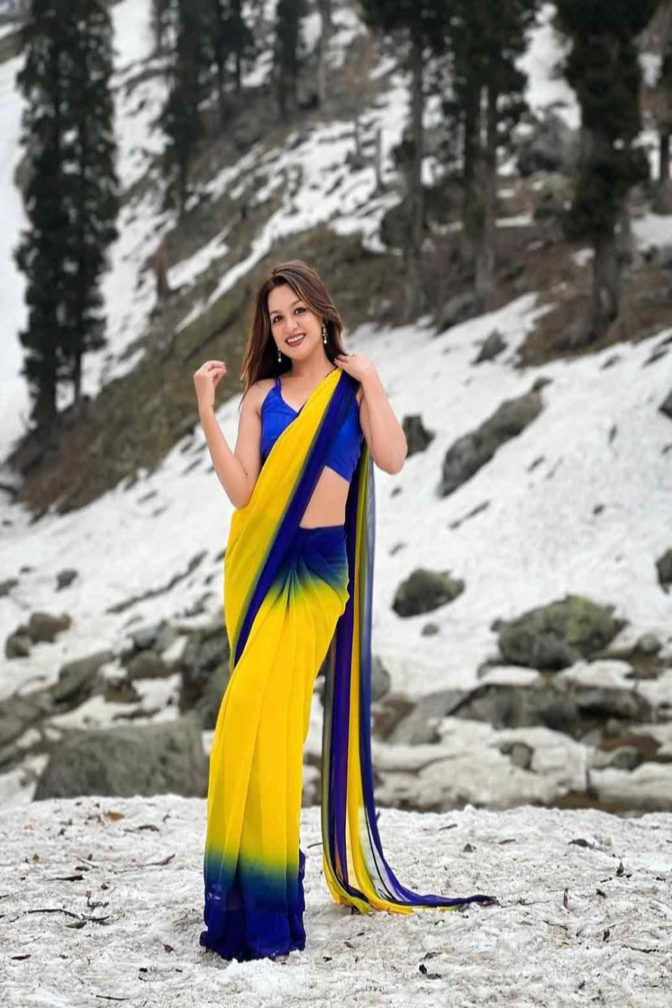Stylish Green Yellow Ombre Chiffon Saree with Gradient Design – Trendy Party & Casual Wear