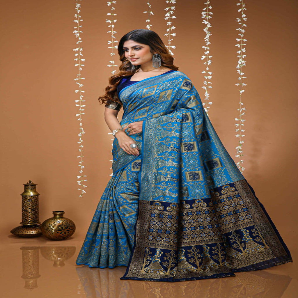 Elegant Royal Blue Banarasi Style Saree with Rich Designer Pallu – Festive & Wedding Wear