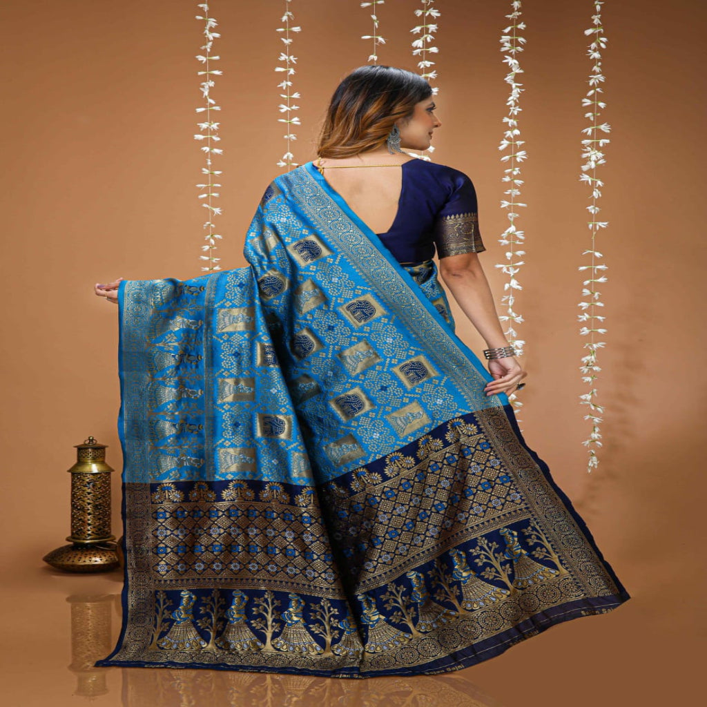 Elegant Royal Blue Banarasi Style Saree with Rich Designer Pallu – Festive & Wedding Wear