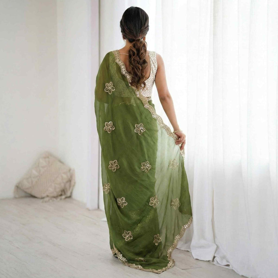 Elegant Mustard Yellow Embroidered Saree with Golden Designer Border – Festive & Party Wear