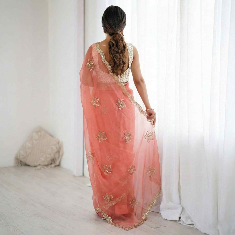 Elegant Mustard Yellow Embroidered Saree with Golden Designer Border – Festive & Party Wear