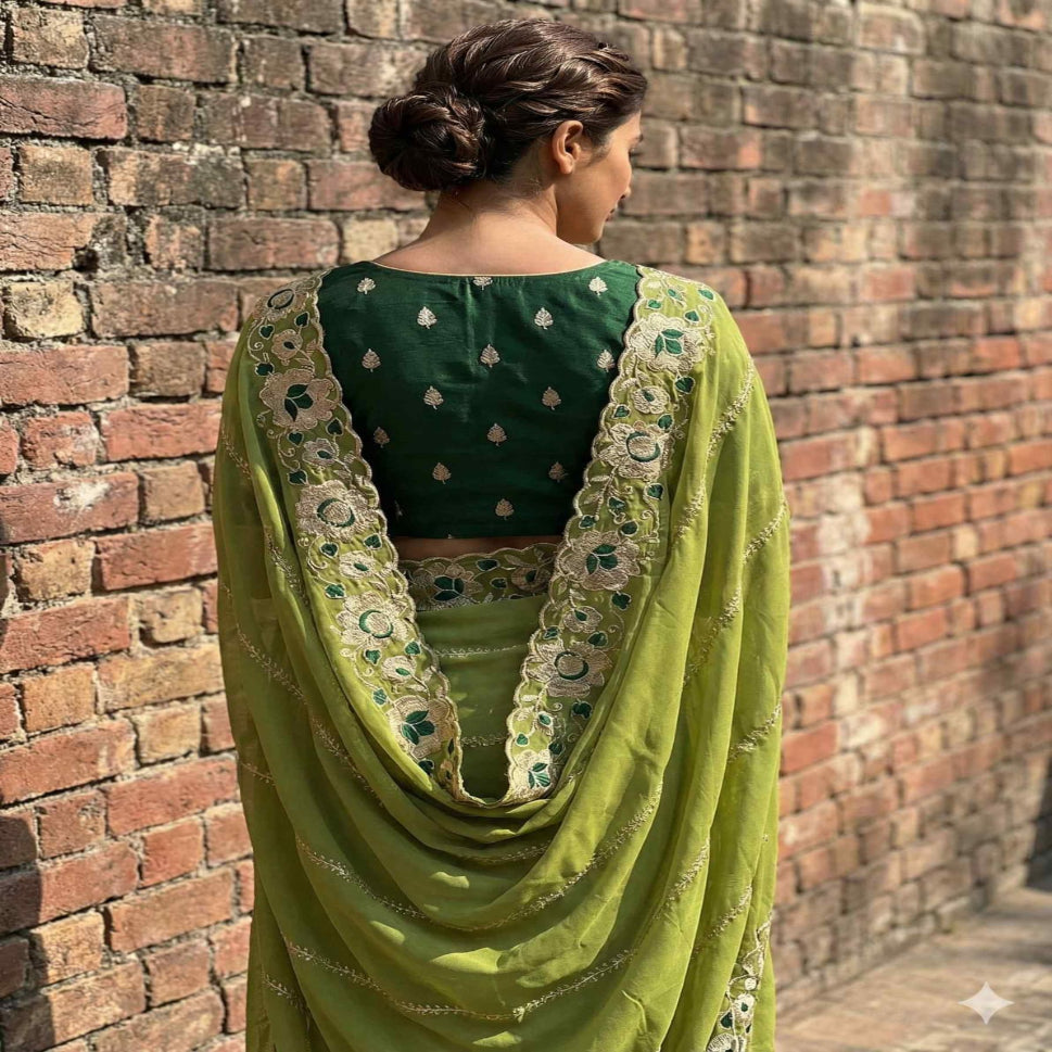 Elegant Mustard Yellow Embroidered Saree with Floral Designer Border – Festive & Party Wear