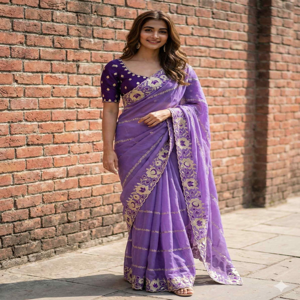 Elegant Mustard Yellow Embroidered Saree with Floral Designer Border – Festive & Party Wear