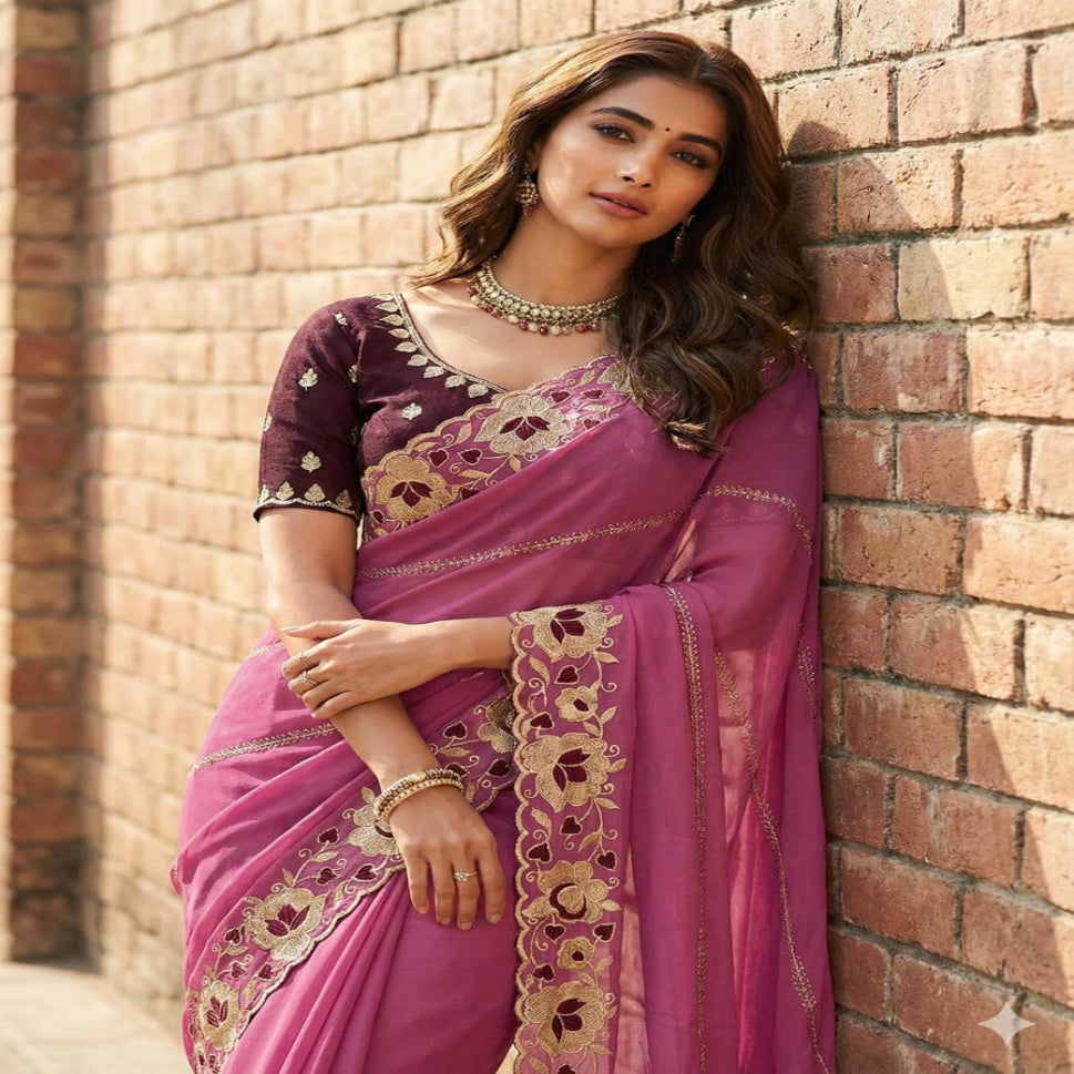 Elegant Mustard Yellow Embroidered Saree with Floral Designer Border – Festive & Party Wear