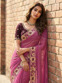 Elegant Mustard Yellow Embroidered Saree with Floral Designer Border – Festive & Party Wear