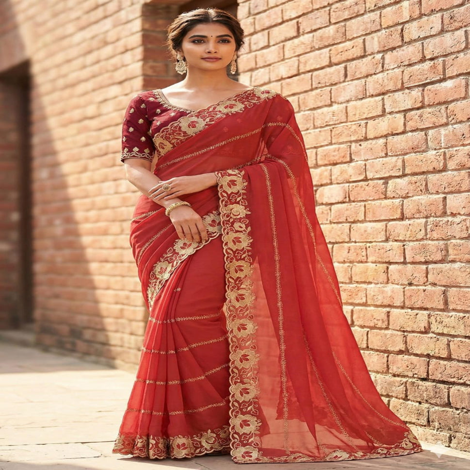 Elegant Mustard Yellow Embroidered Saree with Floral Designer Border – Festive & Party Wear