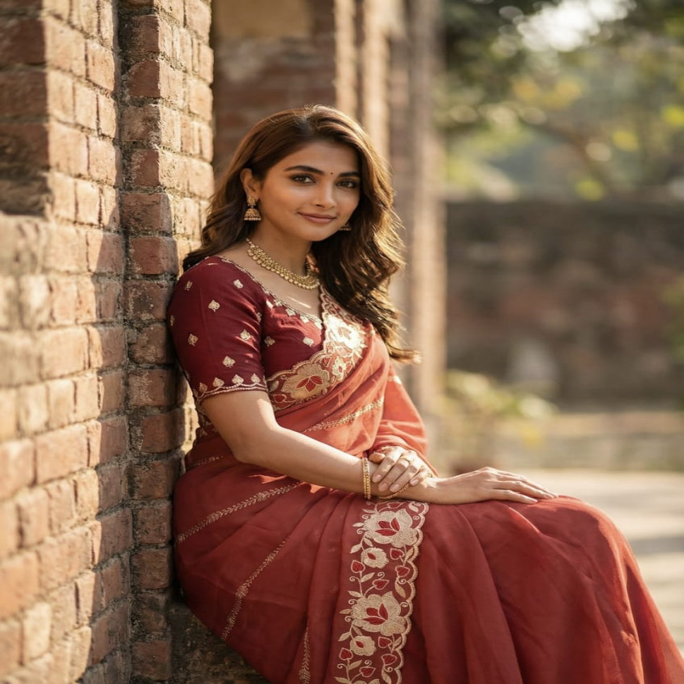 Elegant Mustard Yellow Embroidered Saree with Floral Designer Border – Festive & Party Wear