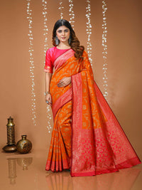 Elegant Orange Banarasi Style Zari Woven Saree with Rich Designer Pallu – Wedding & Festive Wear