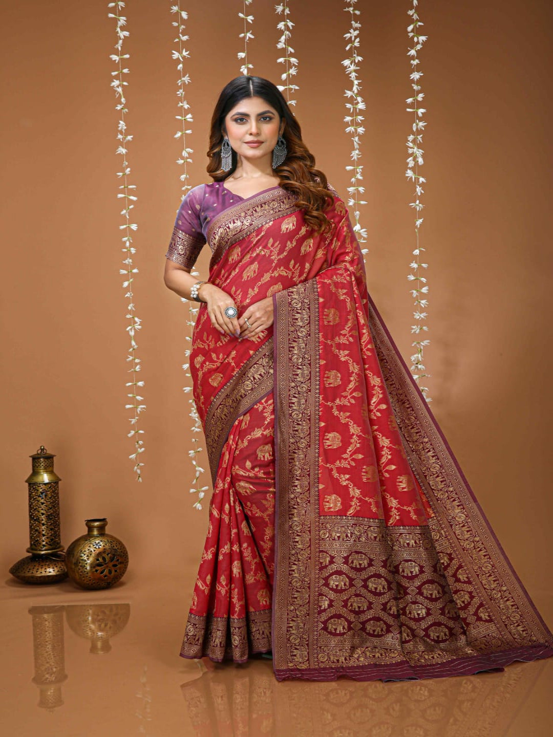 Elegant Orange Banarasi Style Zari Woven Saree with Rich Designer Pallu – Wedding & Festive Wear