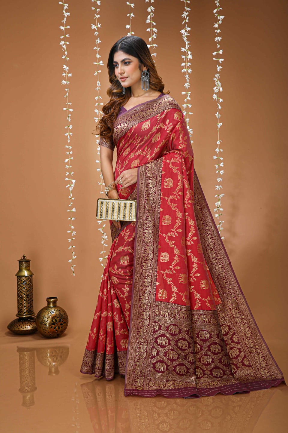 Elegant Orange Banarasi Style Zari Woven Saree with Rich Designer Pallu – Wedding & Festive Wear