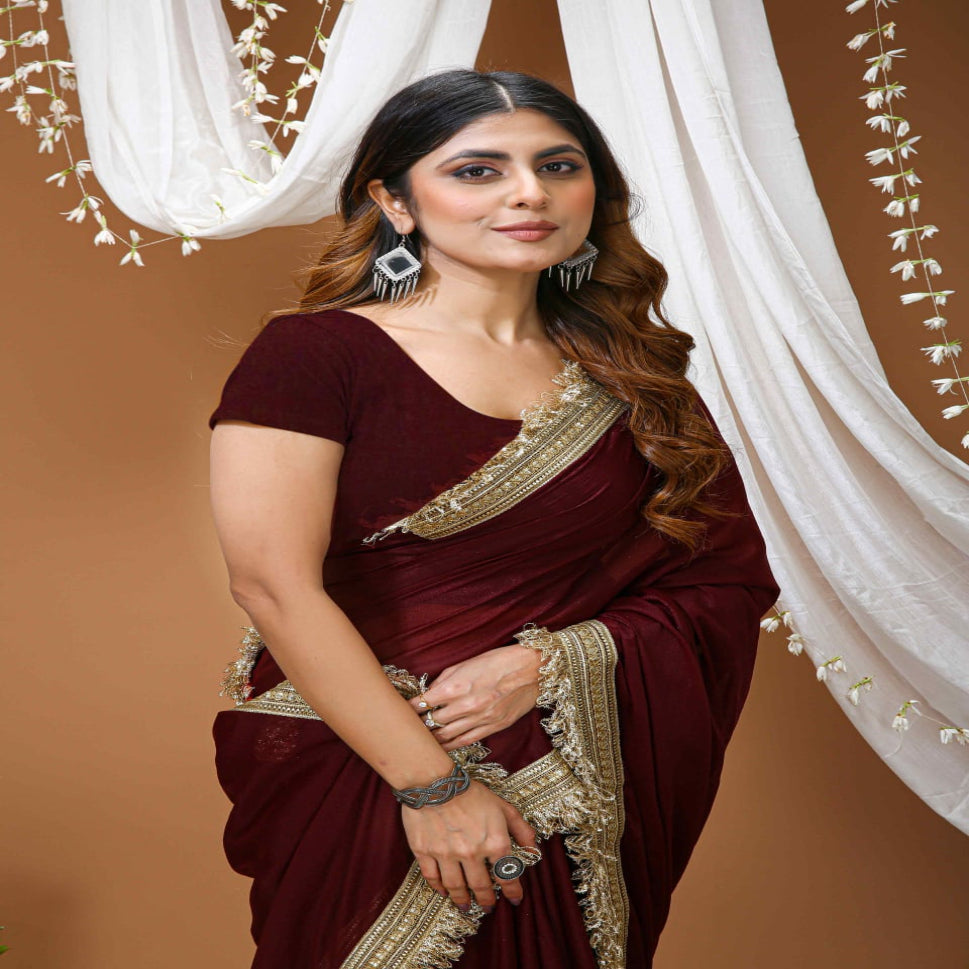 Elegant Black Saree with Golden Designer Lace Border – Party & Evening Wear