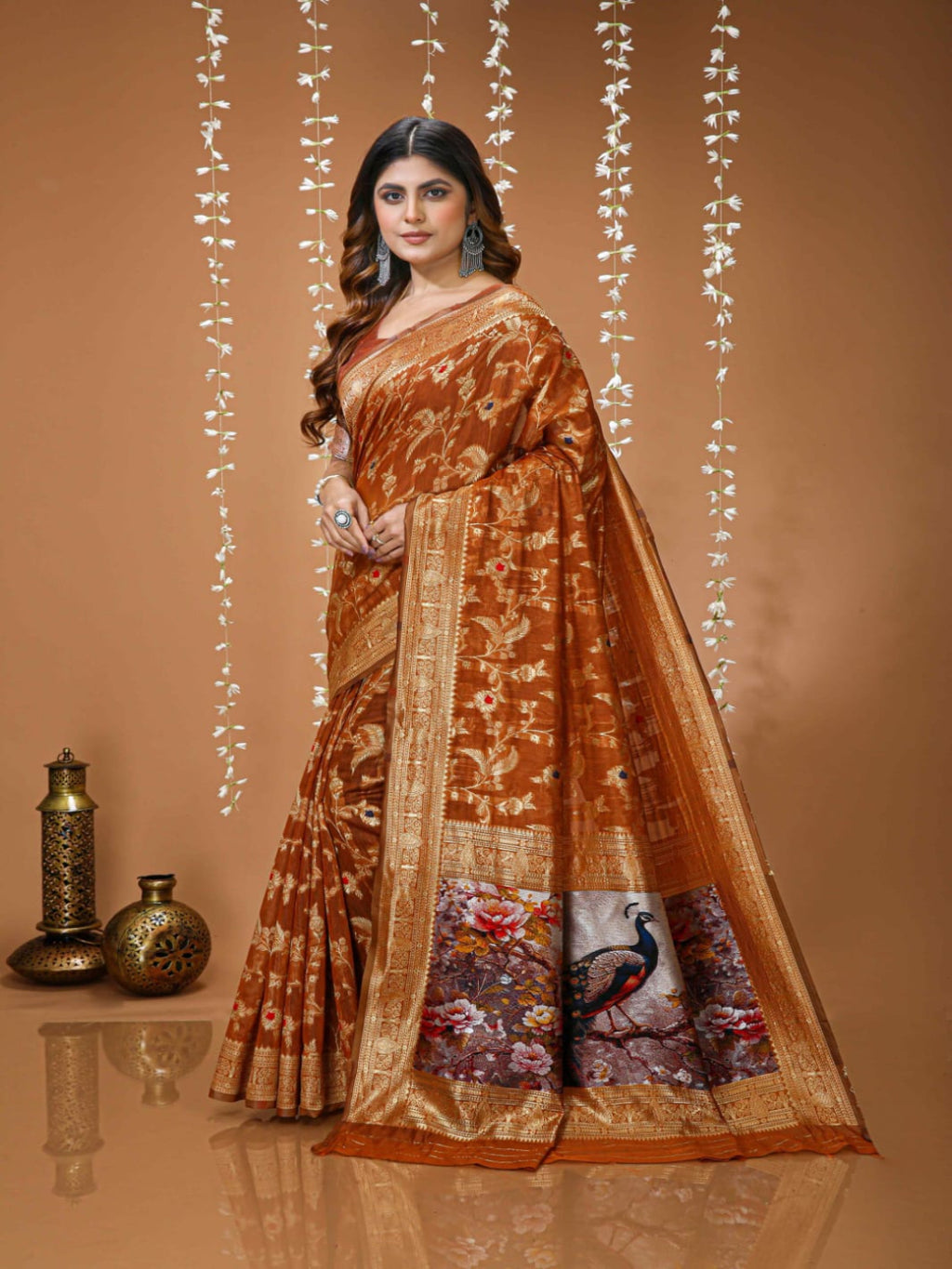 Elegant Green Designer Saree with Floral Printed Pallu – Festive & Traditional Wear