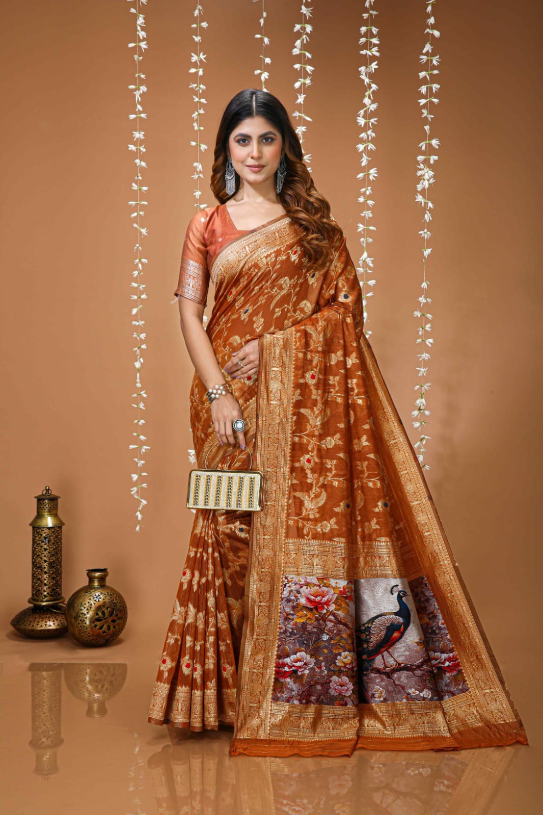Elegant Green Designer Saree with Floral Printed Pallu – Festive & Traditional Wear