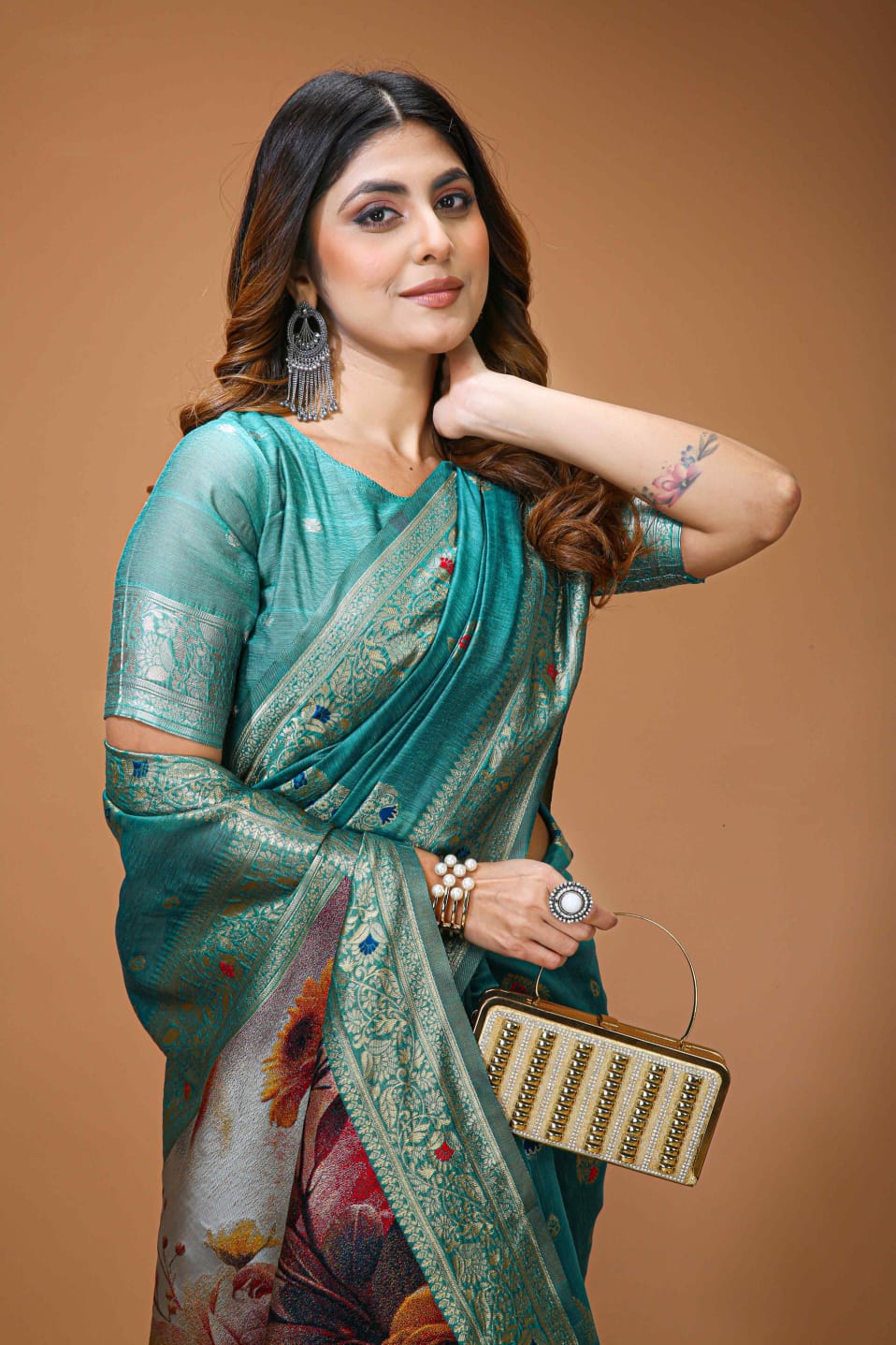 Elegant Green Designer Saree with Floral Printed Pallu – Festive & Traditional Wear