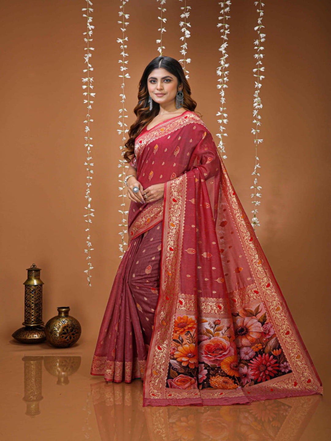 Elegant Green Designer Saree with Floral Printed Pallu – Festive & Traditional Wear