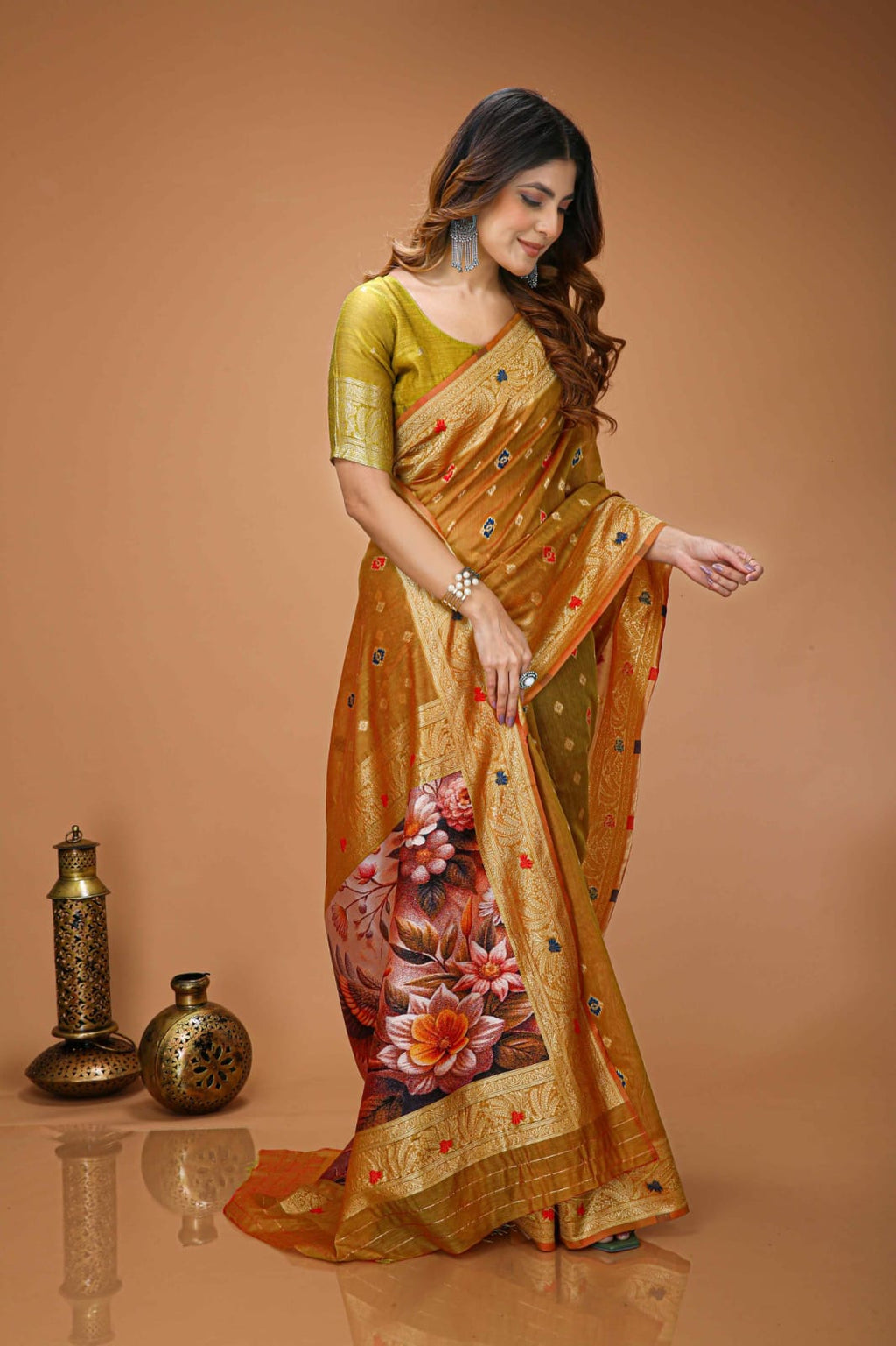Elegant Green Designer Saree with Floral Printed Pallu – Festive & Traditional Wear