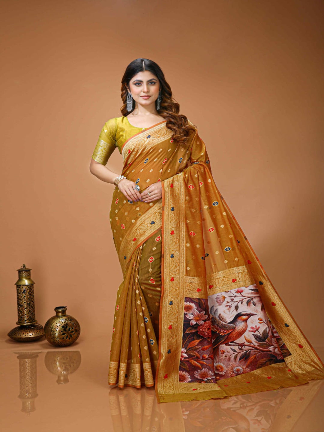 Elegant Green Designer Saree with Floral Printed Pallu – Festive & Traditional Wear