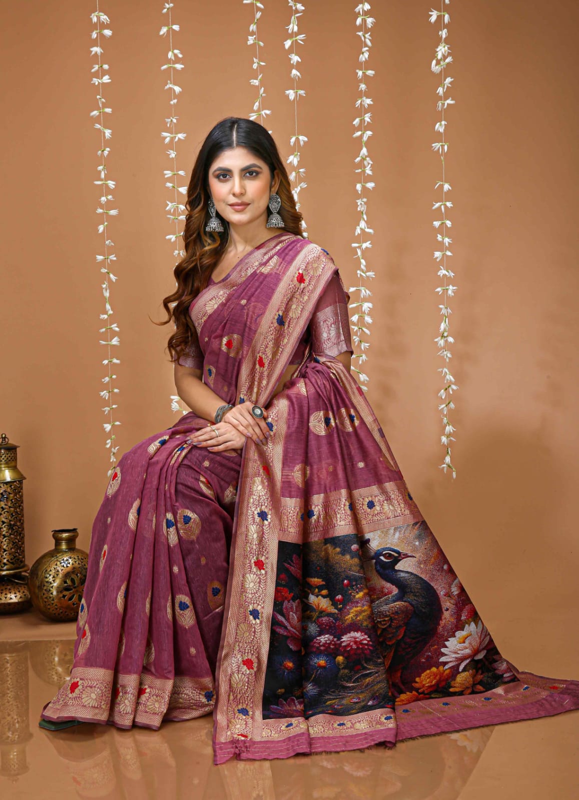 Elegant Green Designer Saree with Floral Printed Pallu – Festive & Traditional Wear