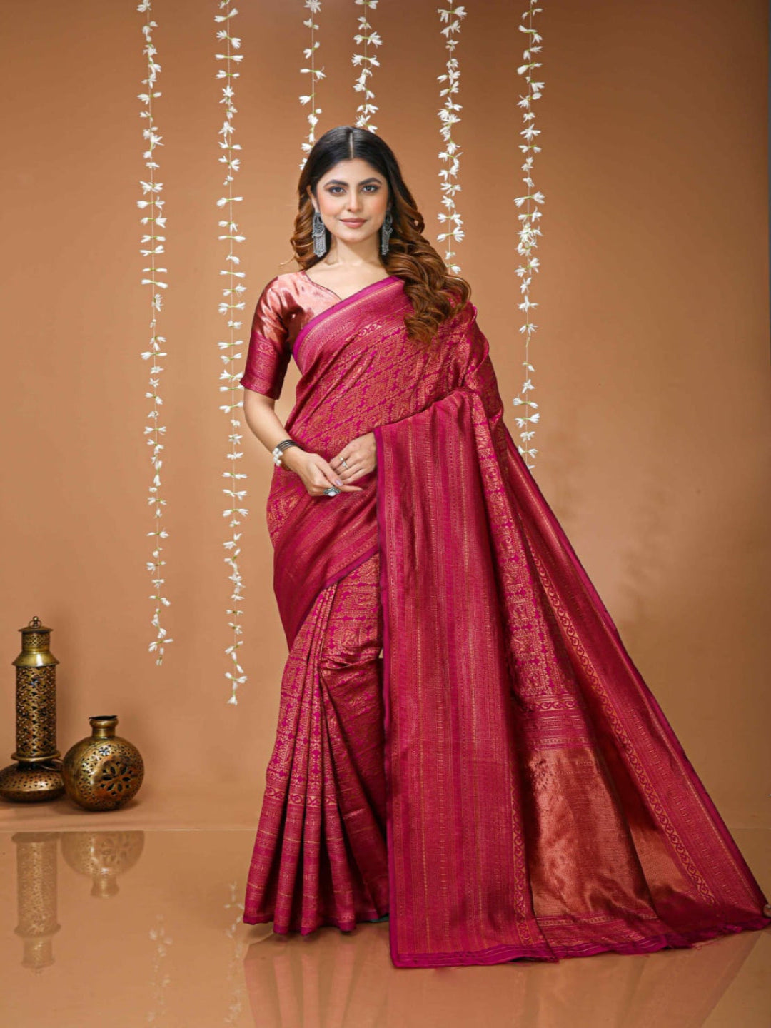 Elegant Rani Pink Banarasi Style Zari Woven Saree with Rich Designer Pallu – Wedding & Festive Wear
