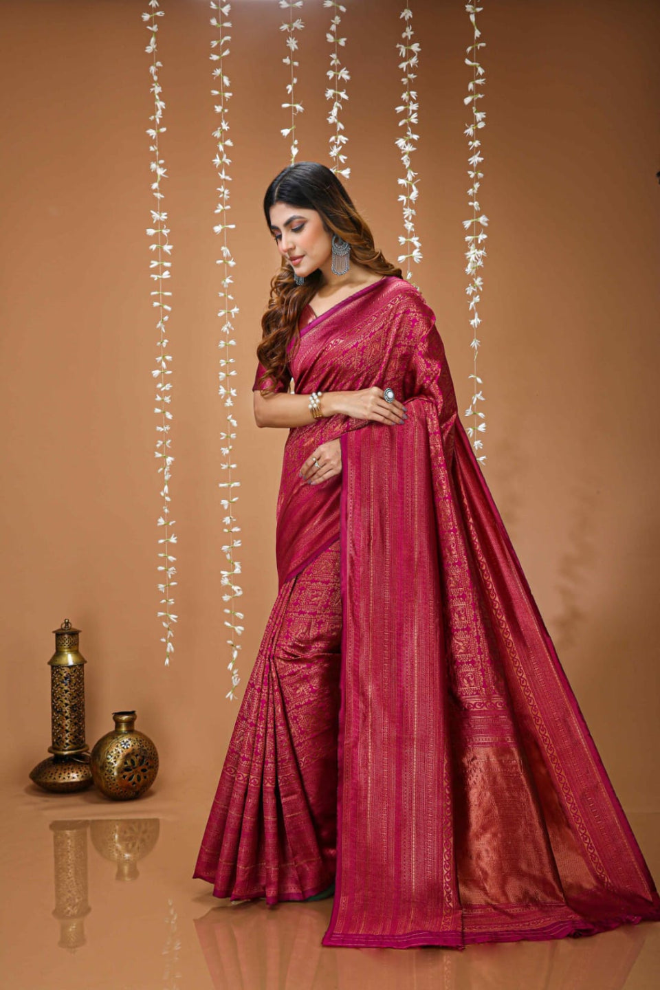 Elegant Rani Pink Banarasi Style Zari Woven Saree with Rich Designer Pallu – Wedding & Festive Wear