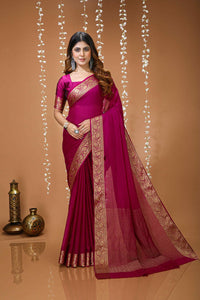 Elegant Purple Georgette Saree with Golden Zari Border – Festive & Party Wear