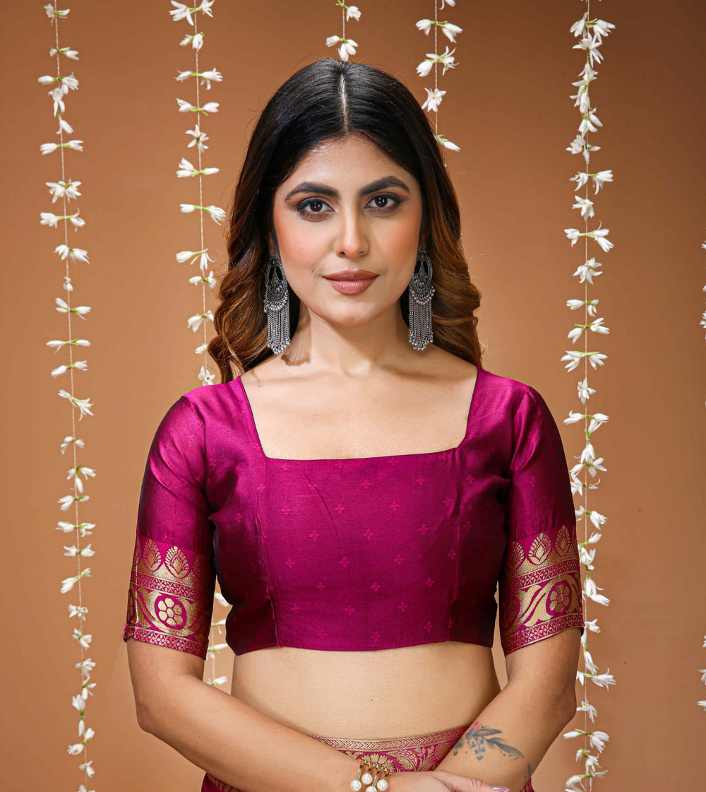 Elegant Purple Georgette Saree with Golden Zari Border – Festive & Party Wear
