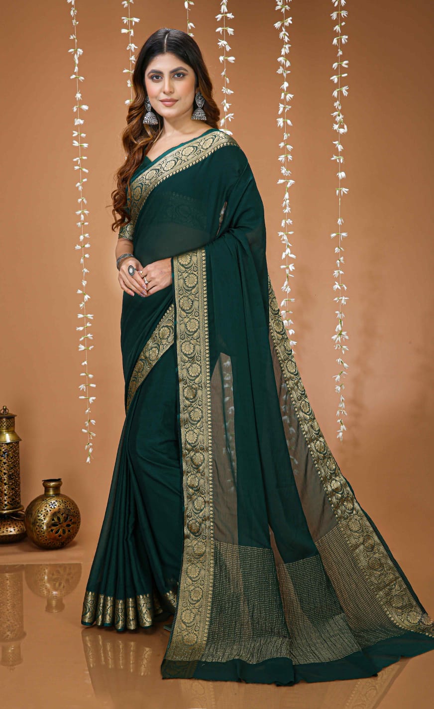 Elegant Purple Georgette Saree with Golden Zari Border – Festive & Party Wear