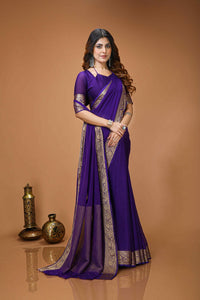 Elegant Purple Georgette Saree with Golden Zari Border – Festive & Party Wear