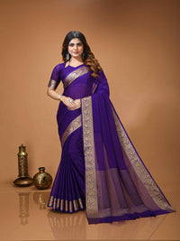 Elegant Purple Georgette Saree with Golden Zari Border – Festive & Party Wear