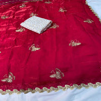 Elegant Sky Blue Designer Saree with Butterfly Embroidery & Golden Lace Border – Party & Festive Wear